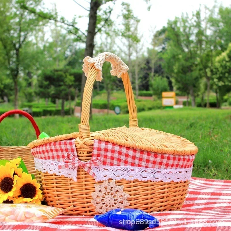 🧺 Wicker Picnic Basket with Lid